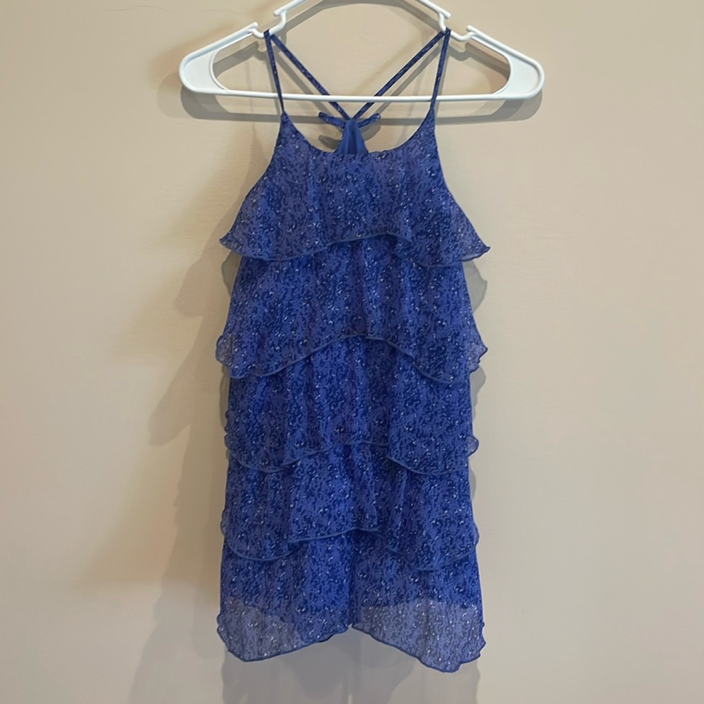 Girls Mini-White Flowered Blue Dress - Epic Threads - Size S.  Fun to twirl in.